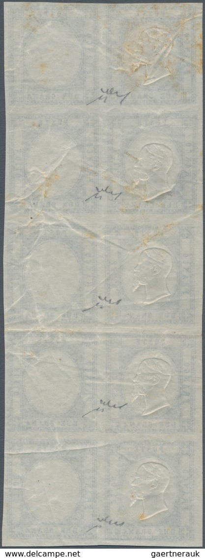 00776 Italien - Altitalienische Staaten: Neapel: 1861, 2 Grana Blue, Block Of Ten, The Copies On The Right - Napoli