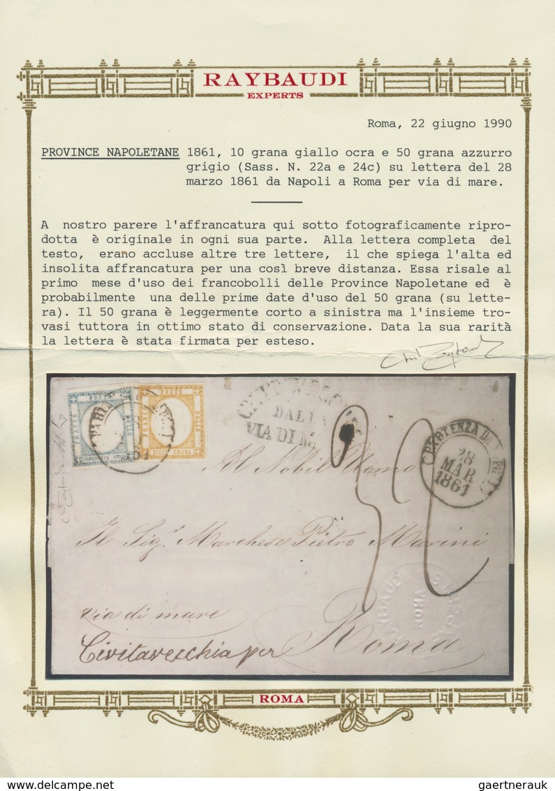 00778 Italien - Altitalienische Staaten: Neapel: 1861, 10 Grana Yellow And 50 Grana Bluish Grey On Letter - Naples