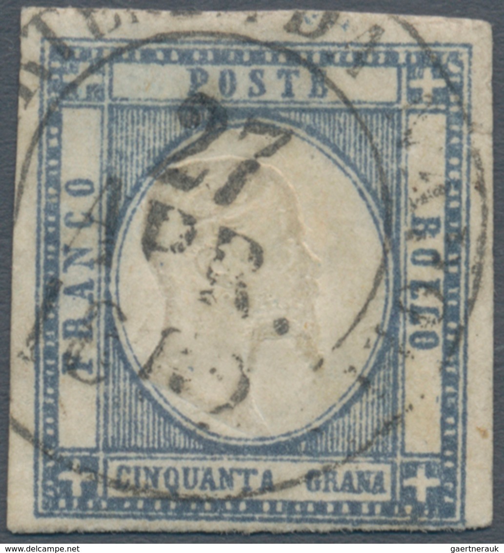 00780 Italien - Altitalienische Staaten: Neapel: 1861: 50 Grana Ultramarin Grey, Cancelled With Double Cir - Napoli