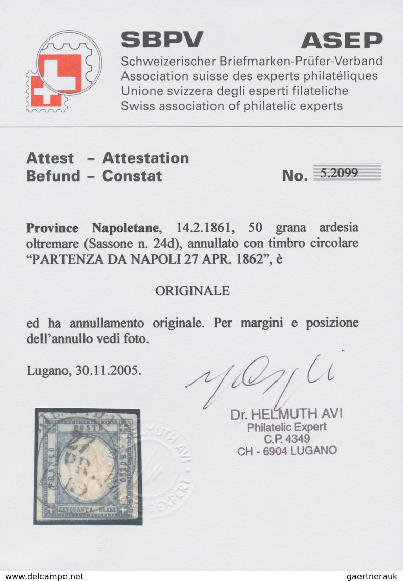 00780 Italien - Altitalienische Staaten: Neapel: 1861: 50 Grana Ultramarin Grey, Cancelled With Double Cir - Napoli