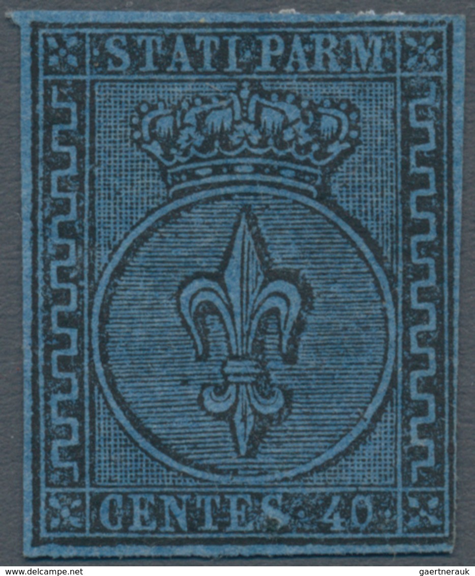 00783 Italien - Altitalienische Staaten: Parma: 1852: 50 Cents Black On Blue, Mint With Original Gum. Rayb - Parma