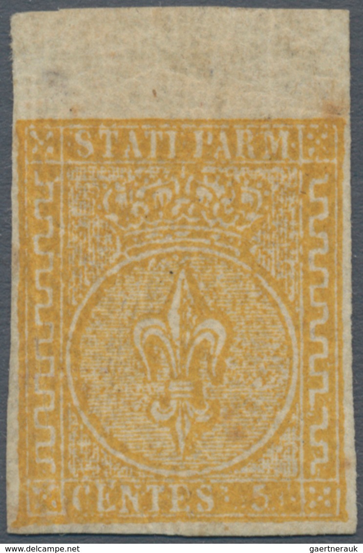 00784 Italien - Altitalienische Staaten: Parma: 1853, 5 Cents. Orange-yellow, With Sheet Margin At Top, Mi - Parme