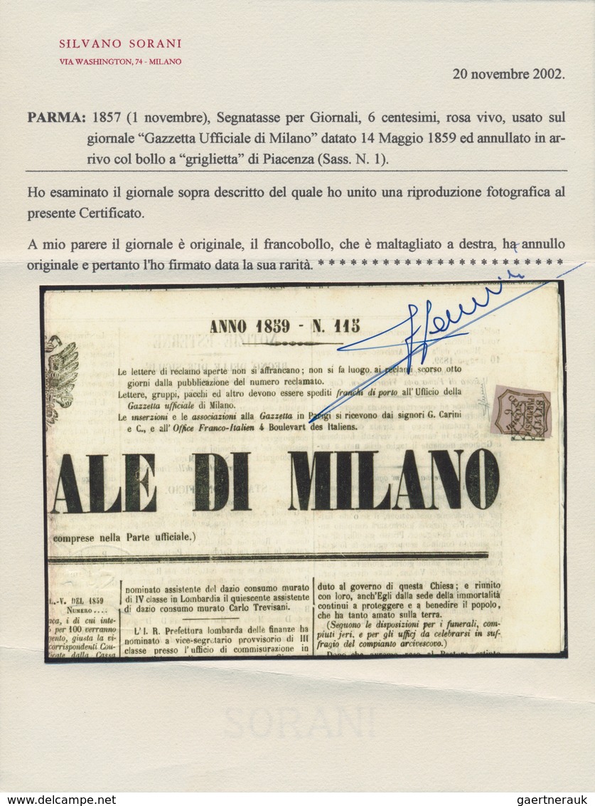 00790 Italien - Altitalienische Staaten: Parma - Zeitungsstempelmarken: 1857, Postage Due Stamps For Newsp - Parma