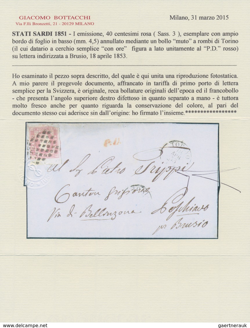 00808A Italien - Altitalienische Staaten: Sardinien: 1951: 40 C. Rosa (Sassone Nr. 3) On Complete Letter Fr - Sardaigne