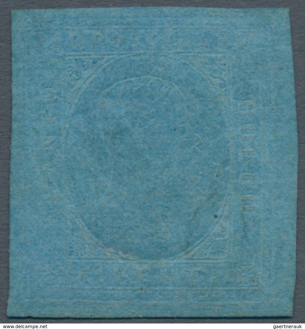 00812 Italien - Altitalienische Staaten: Sardinien: 1853: 20 Cents Blue, Unused With Parts Of The Original - Sardinia