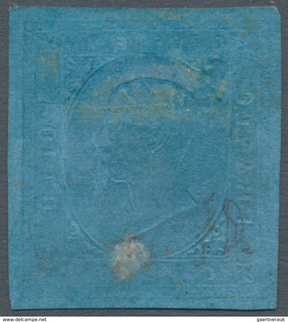 00813 Italien - Altitalienische Staaten: Sardinien: 1853: 20 Centesimi Blue, MNH, Repaired In The Middle A - Sardegna
