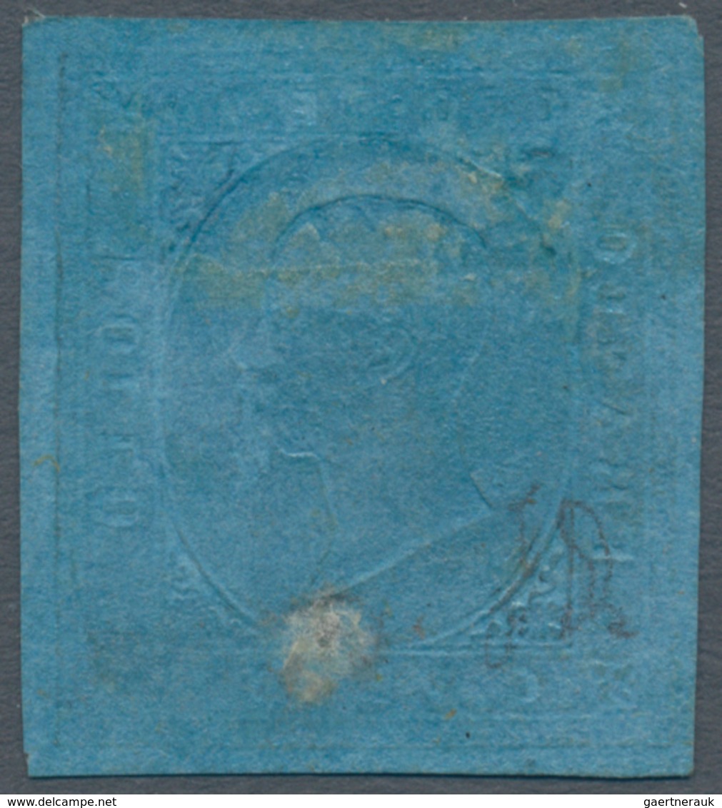 00813 Italien - Altitalienische Staaten: Sardinien: 1853: 20 Centesimi Blue, MNH, Repaired In The Middle A - Sardinia