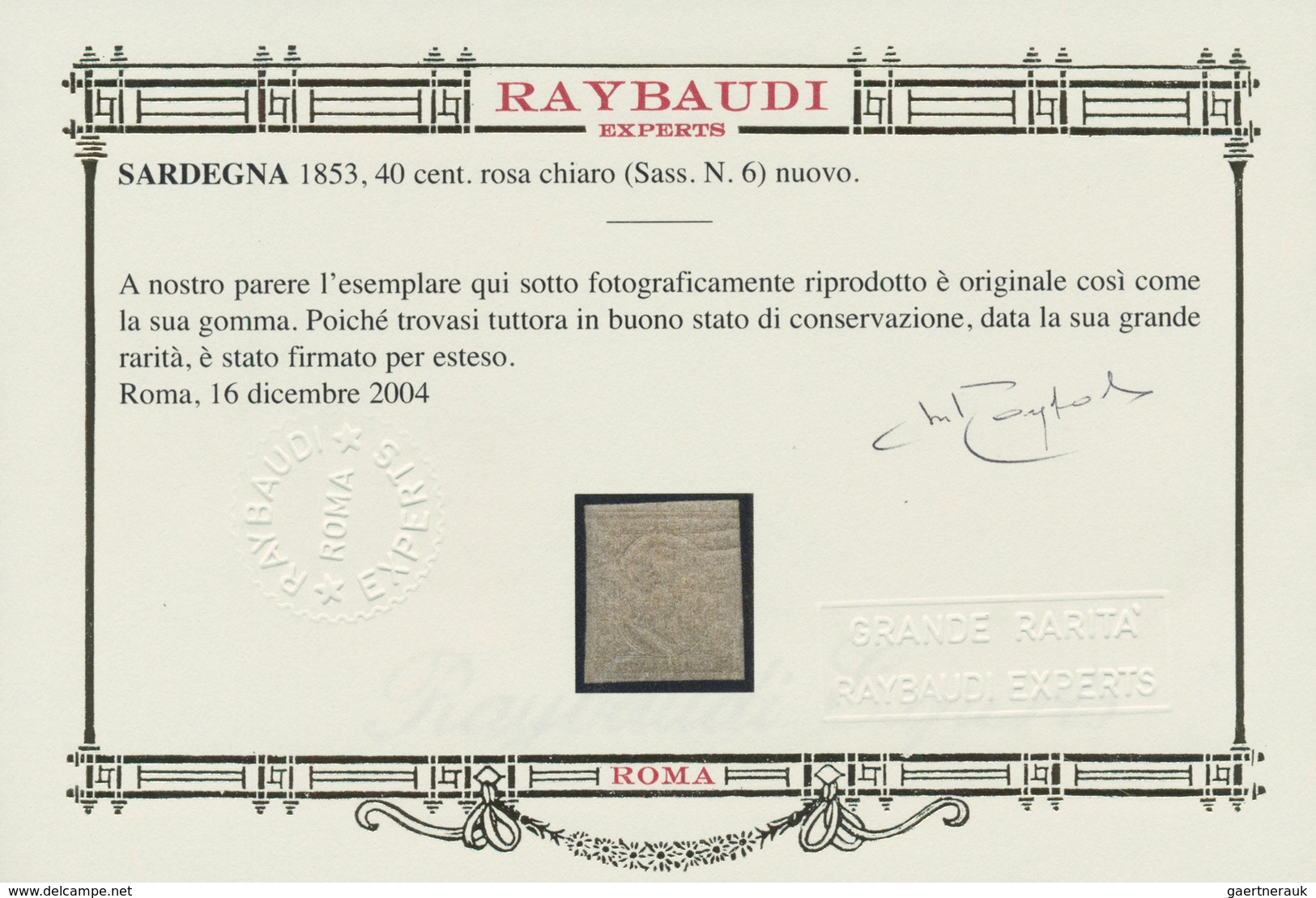 00814 Italien - Altitalienische Staaten: Sardinien: 1853, 40 Cents Light Rose, Mint With Original Gum, In - Sardinien