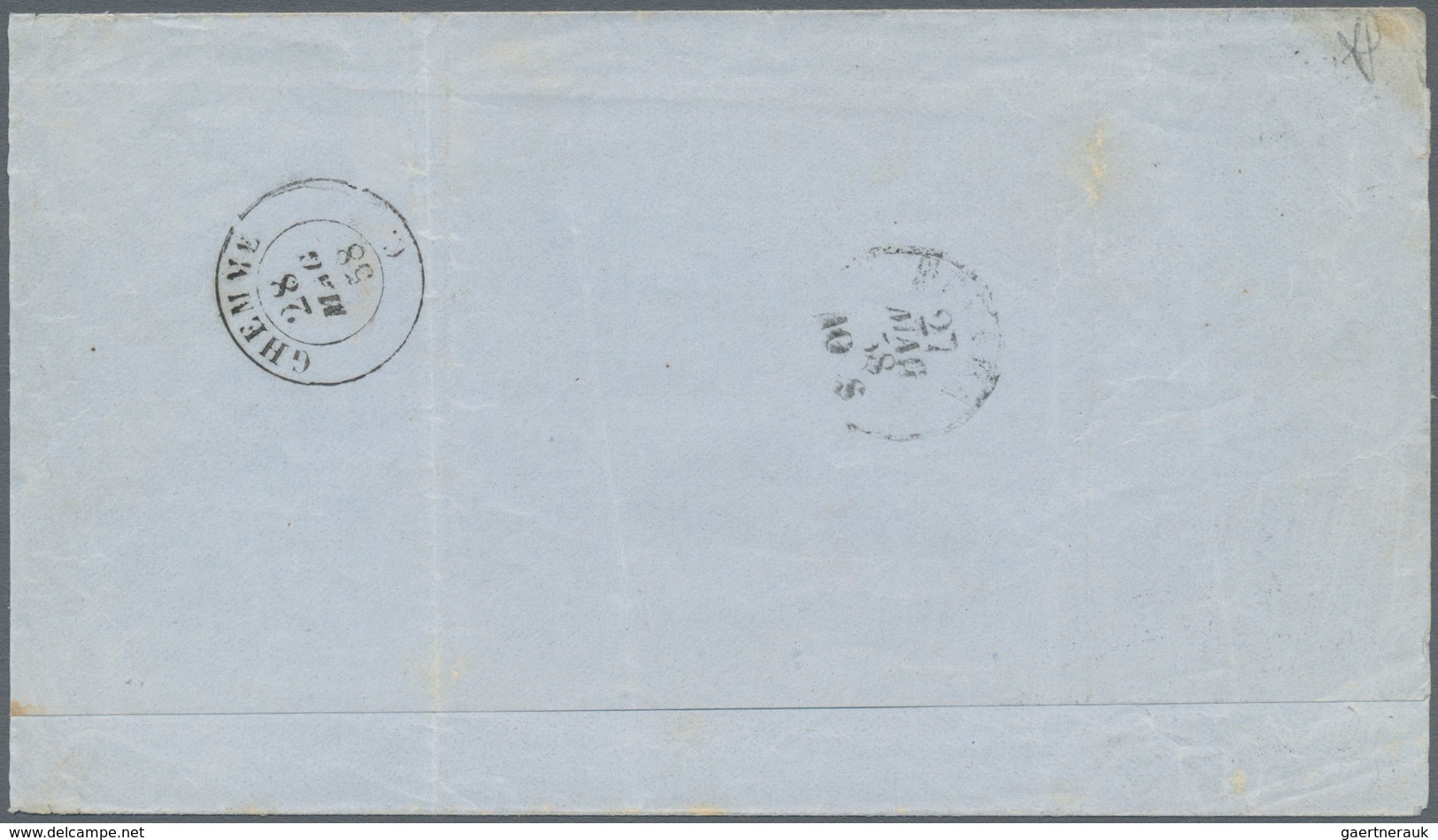 00826 Italien - Altitalienische Staaten: Sardinien: 1857: 5 Cents Green Yellow (faulty Print), Single Fran - Sardinia
