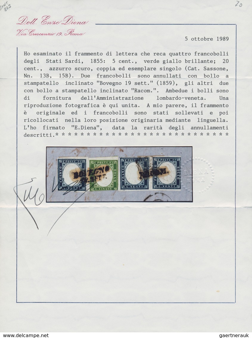 00828 Italien - Altitalienische Staaten: Sardinien: 1859: "BOVEGNO 19 Sett" And "RACOM", Both Slant Block - Sardaigne