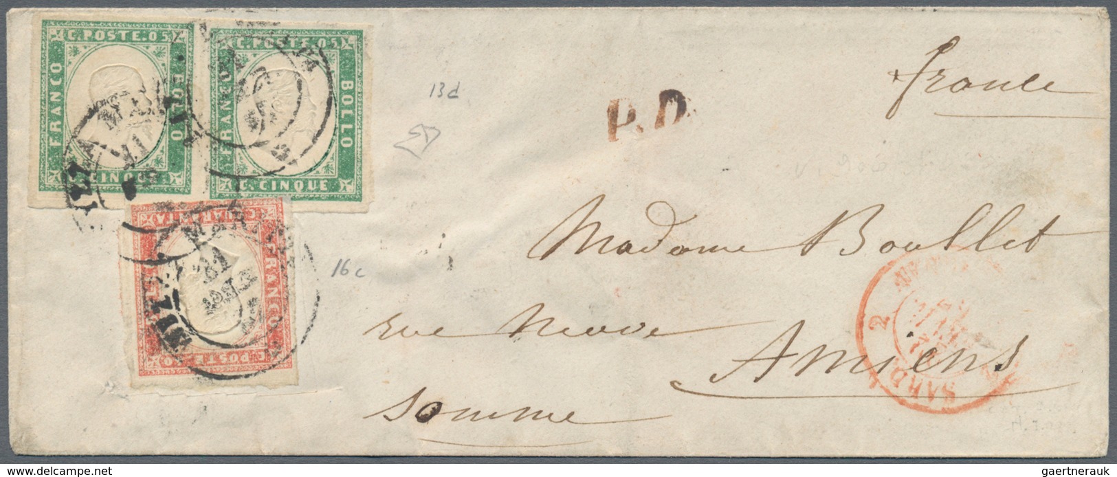 00833 Italien - Altitalienische Staaten: Sardinien: 1857, Feb. 11: 5 Cents Emerald Green, Horizontal Pair - Sardinia