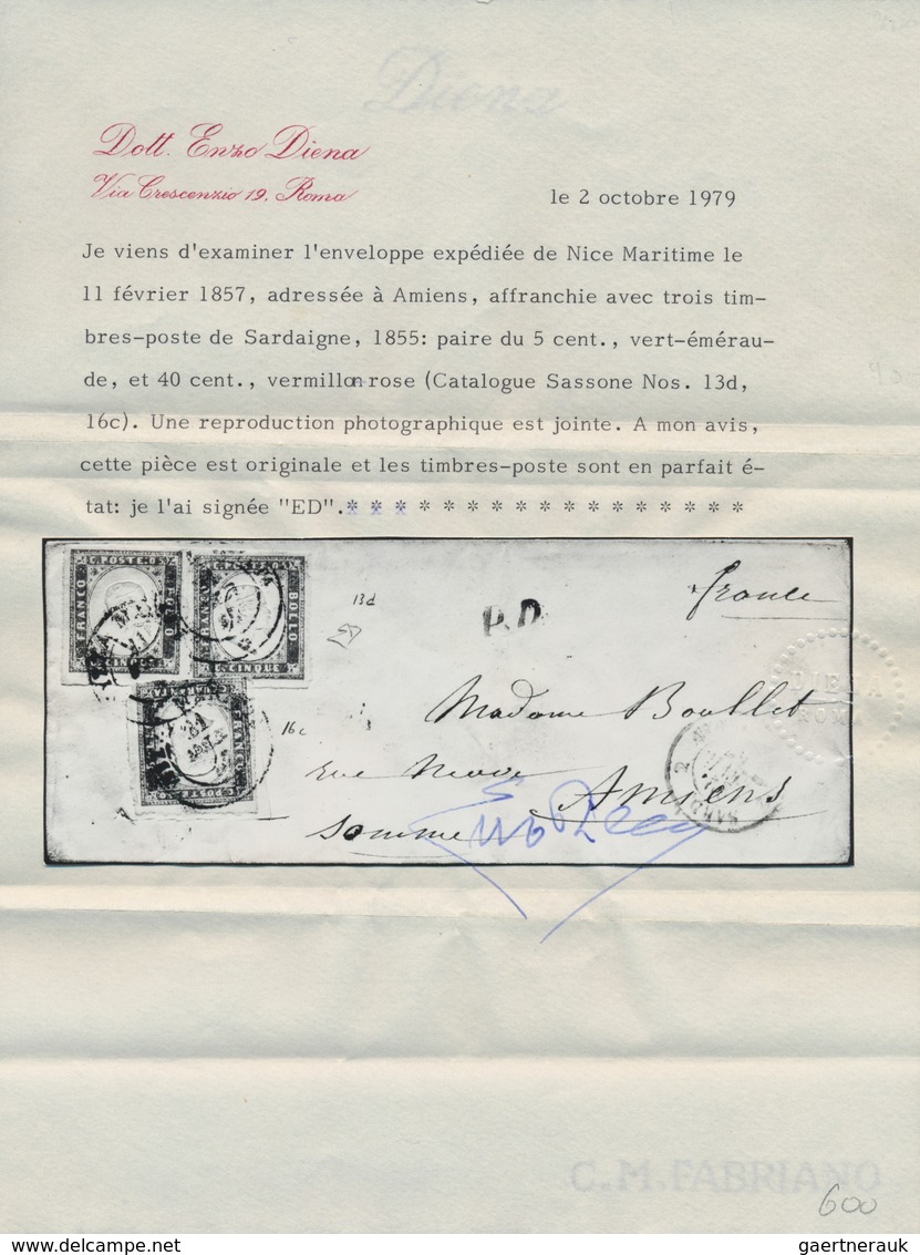 00833 Italien - Altitalienische Staaten: Sardinien: 1857, Feb. 11: 5 Cents Emerald Green, Horizontal Pair - Sardinien