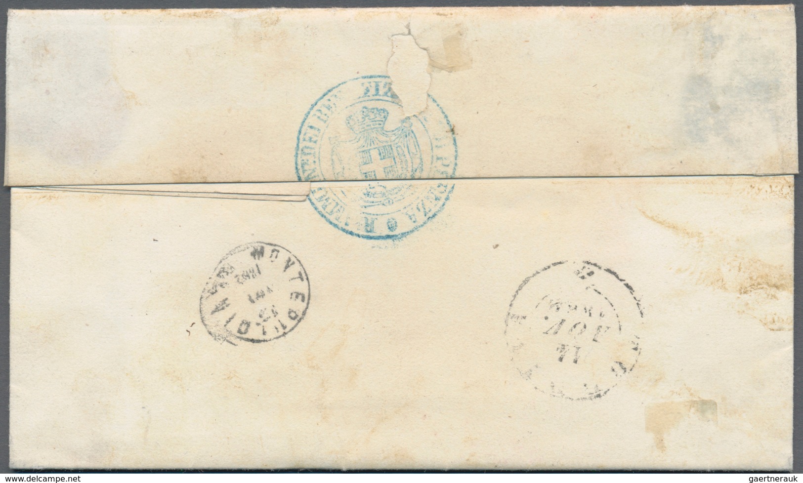 00834 Italien - Altitalienische Staaten: Sardinien: 1862: Letter Franked With 5 Cents Yellowish Green, Blo - Sardinia