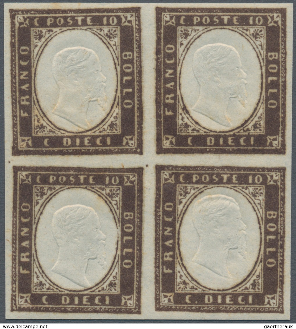 00838 Italien - Altitalienische Staaten: Sardinien: 1858: 10 Cents Dark Chocolate Brown, 1859 Printing, Bl - Sardaigne