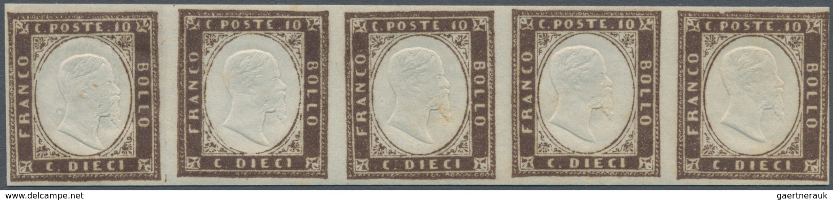 00839 Italien - Altitalienische Staaten: Sardinien: 1858: 10 Cents Dark Chocolate Brown, 1859 Printing, Ho - Sardegna