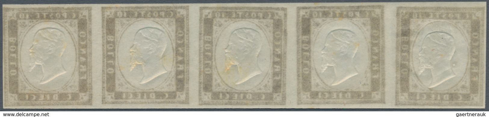 00839 Italien - Altitalienische Staaten: Sardinien: 1858: 10 Cents Dark Chocolate Brown, 1859 Printing, Ho - Sardinia