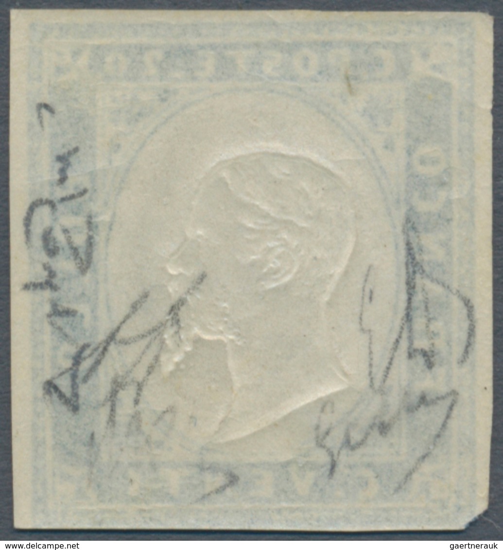 00843 Italien - Altitalienische Staaten: Sardinien: 1855, 20 Cents Cobalt, MNH, Has The Lower Left Corner - Sardinia