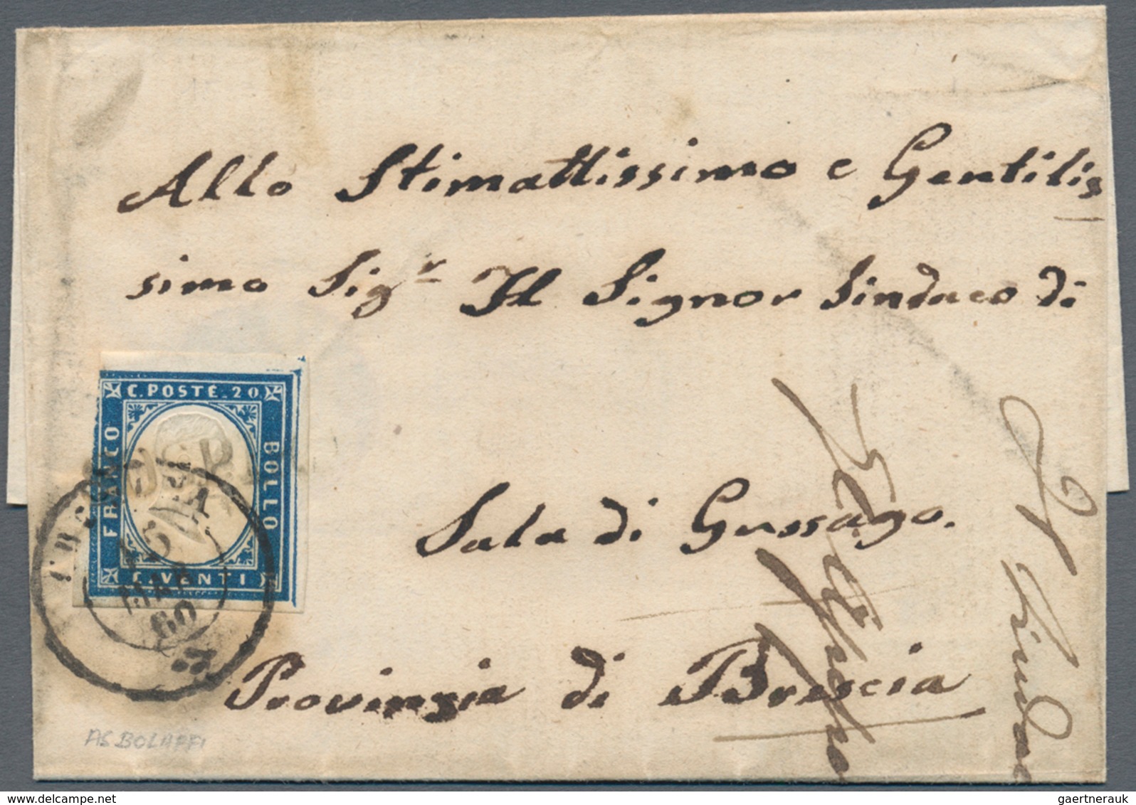 00846 Italien - Altitalienische Staaten: Sardinien: 1860: SOSPIRO, Rare Austrian Post Mark In Block Letter - Sardinien