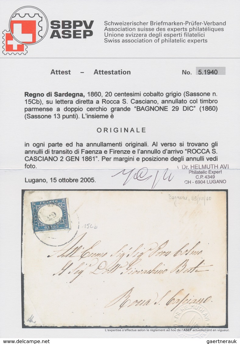 00847 Italien - Altitalienische Staaten: Sardinien: 1860. BAGNONE, 20 Cents Cobalt Gray, On A Letter Addre - Sardinia