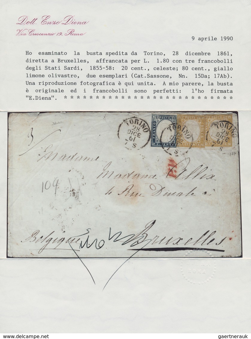 00848 Italien - Altitalienische Staaten: Sardinien: 1861: Letter From Turin To Brussels, Franked For 1,80 - Sardinien