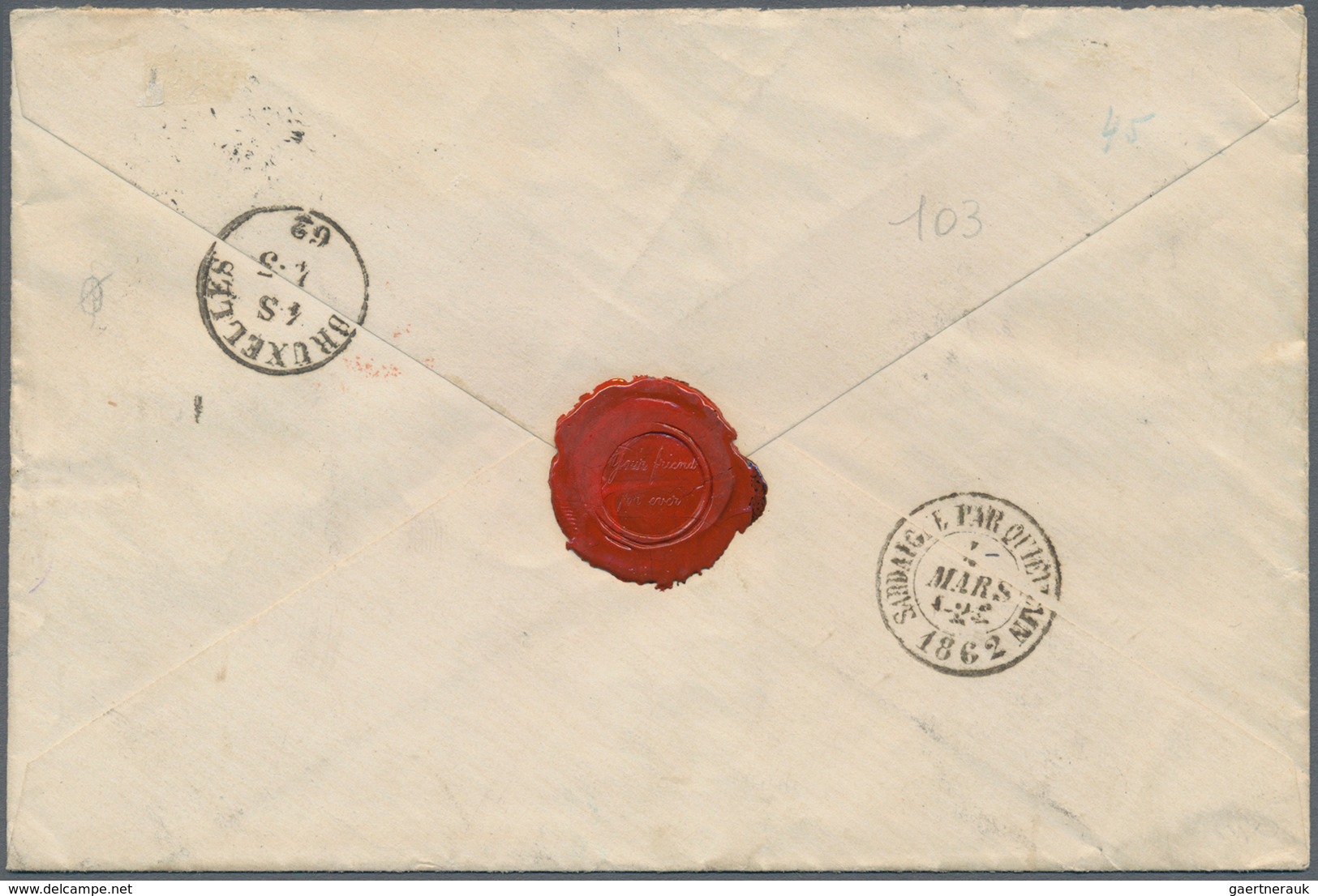 00849 Italien - Altitalienische Staaten: Sardinien: 1862: 80 Cents Yellow Orange - Two Copies And 20 Cente - Sardinien
