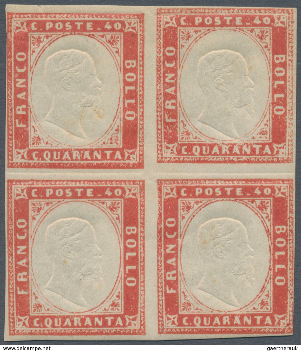 00851 Italien - Altitalienische Staaten: Sardinien: 1855, 40 Cents Ruby Red, Print Of 1855, Block Of Four, - Sardinia