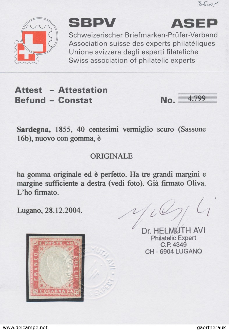 00853 Italien - Altitalienische Staaten: Sardinien: 1855: 40 Cents Dark Vermilion, Mint With Original Gum, - Sardegna