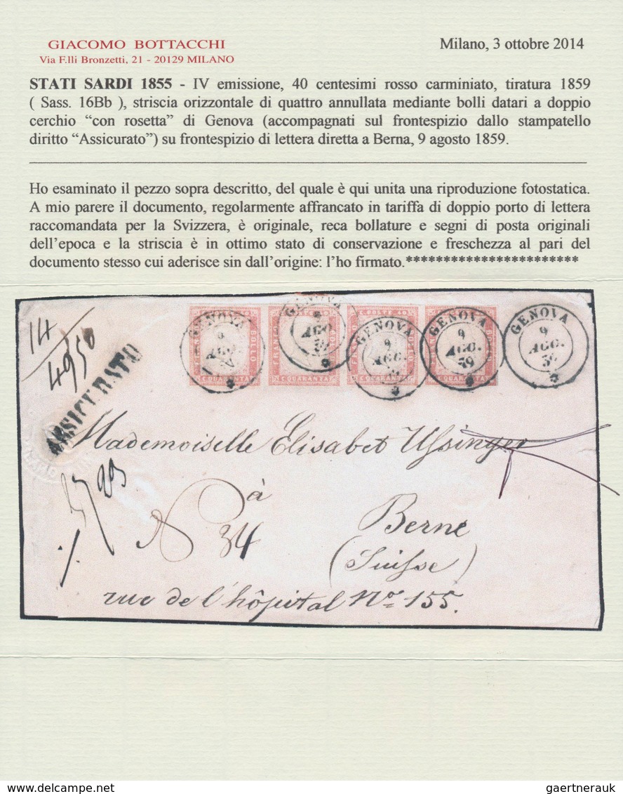 00854 Italien - Altitalienische Staaten: Sardinien: 1855: Fourth Emission, 40 Cent. Carmine Red, 1859 Prin - Sardinia