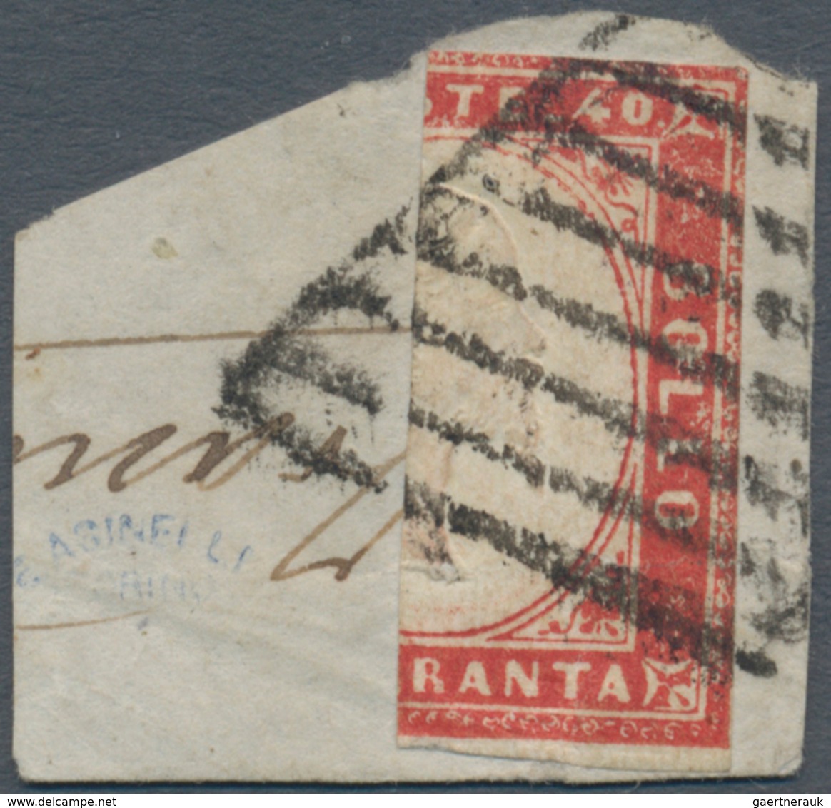 00856 Italien - Altitalienische Staaten: Sardinien: 1860, 40 Cent. Red, Vertical Bisect And Used As A 20 C - Sardinië