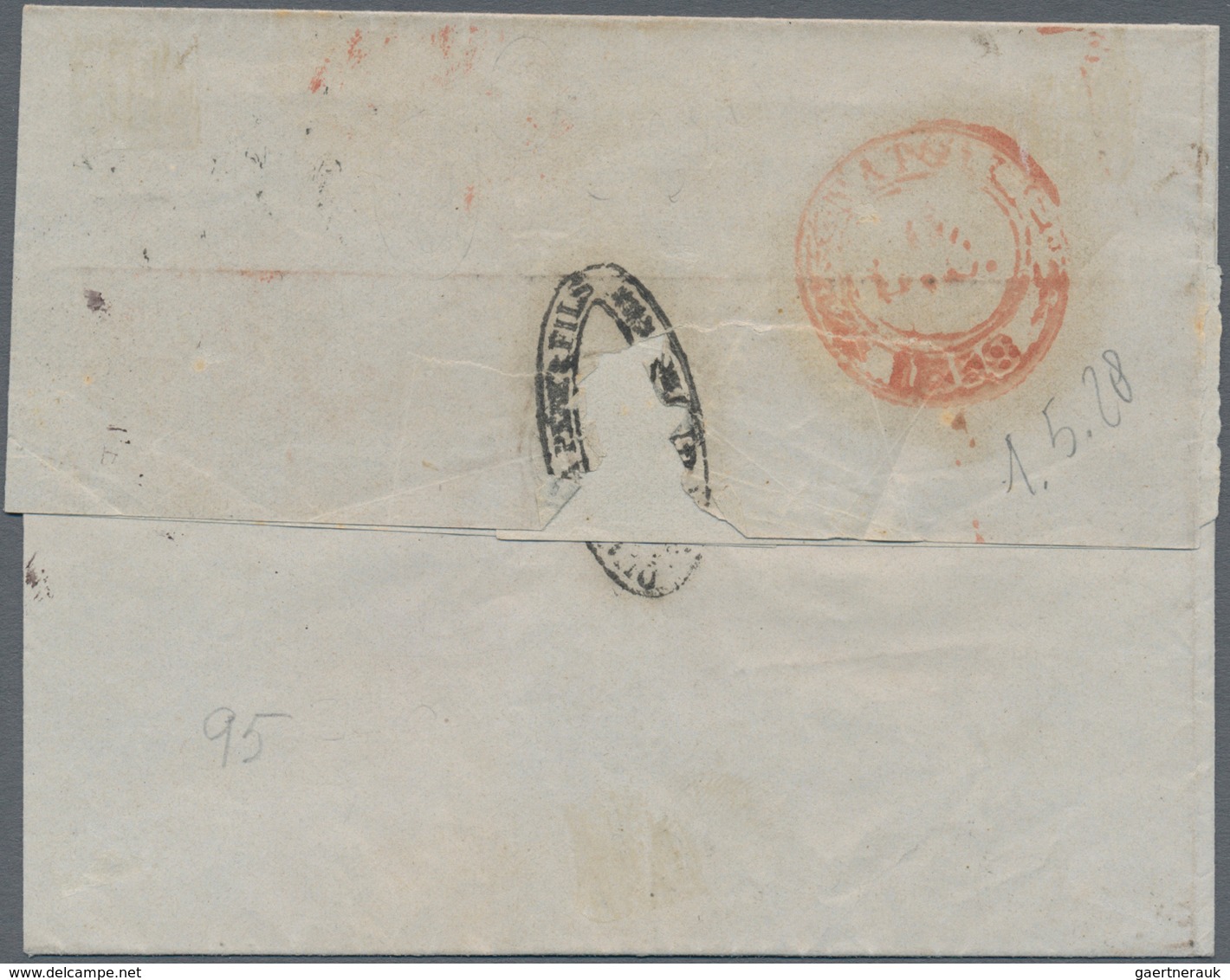 00857 Italien - Altitalienische Staaten: Sardinien: 1858: Tricolour Franking With 80 Cents Light Bistre, 2 - Sardinië