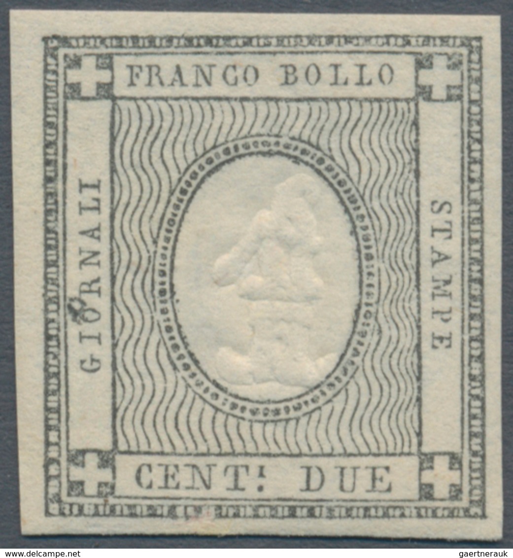 00864 Italien - Altitalienische Staaten: Sardinien: 1861: 2 Cents Gray Black With Error Embossed "1" Inste - Sardegna