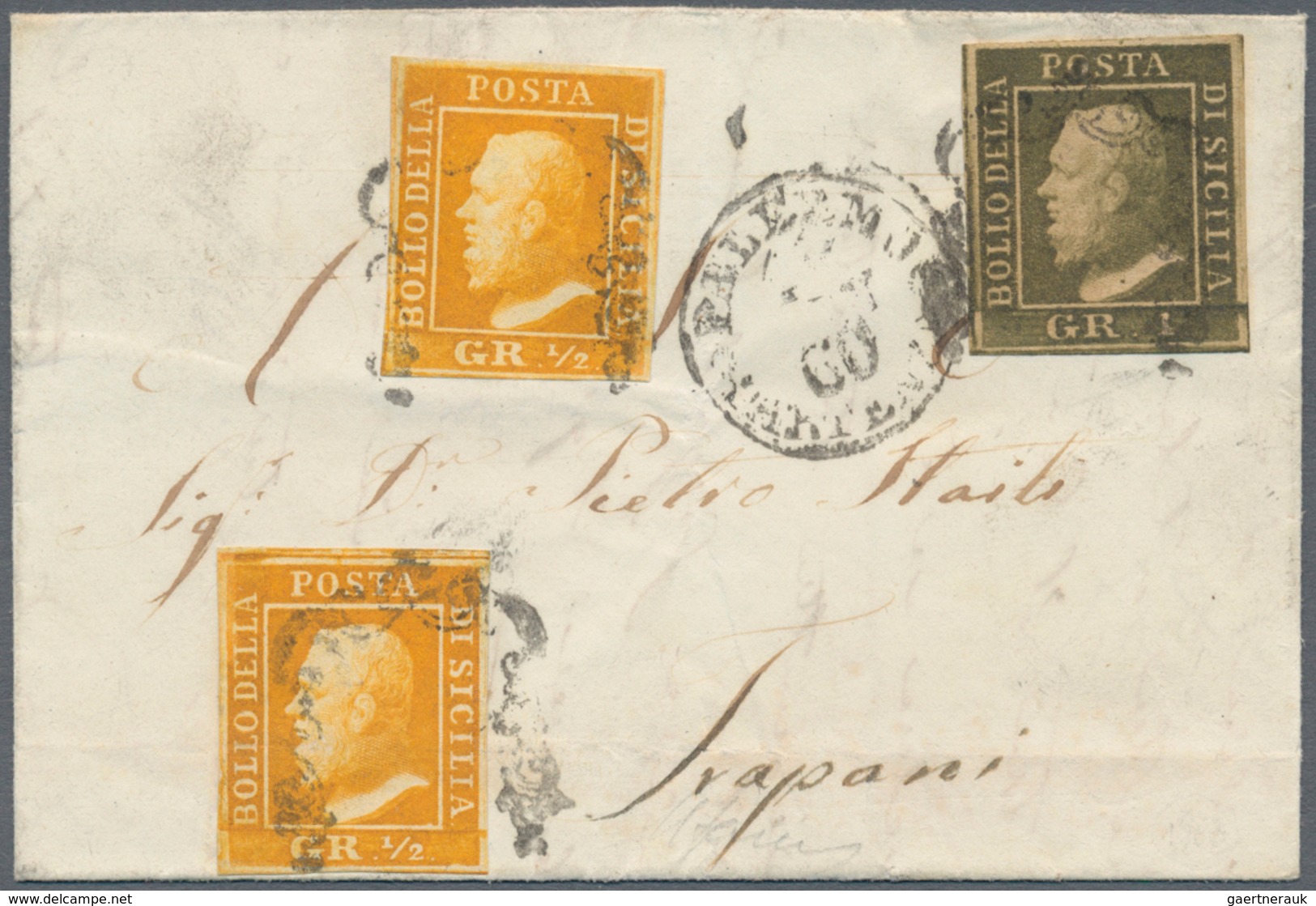 00865 Italien - Altitalienische Staaten: Sizilien: 1859, 1/2 Grano, Second Plate, Orange, Palermo Paper, T - Sicilia
