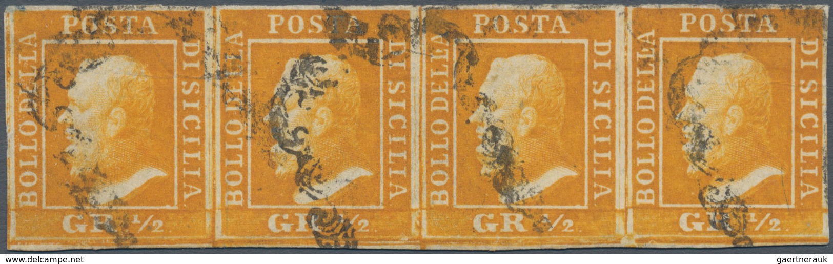 00866 Italien - Altitalienische Staaten: Sizilien: 1859, 1/2 Grano, Orange, Second Table, Horizontal Strip - Sicilia