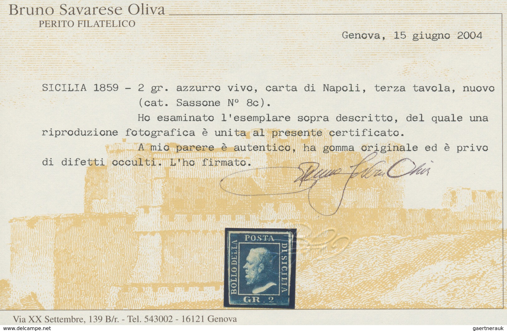 00868 Italien - Altitalienische Staaten: Sizilien: 1859, 2 Grana Blue, Naples Paper, Third Plate, Mint, Ce - Sicilië