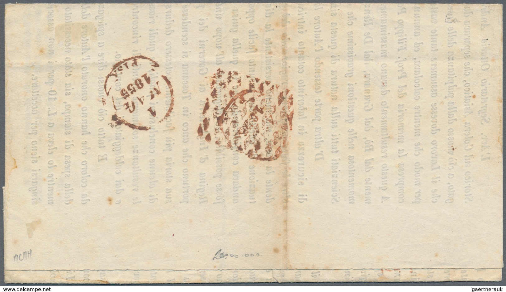 00873 Italien - Altitalienische Staaten: Toscana: 1855: 1 Q. Black On Bluish Paper, On Circular From Flore - Toscane