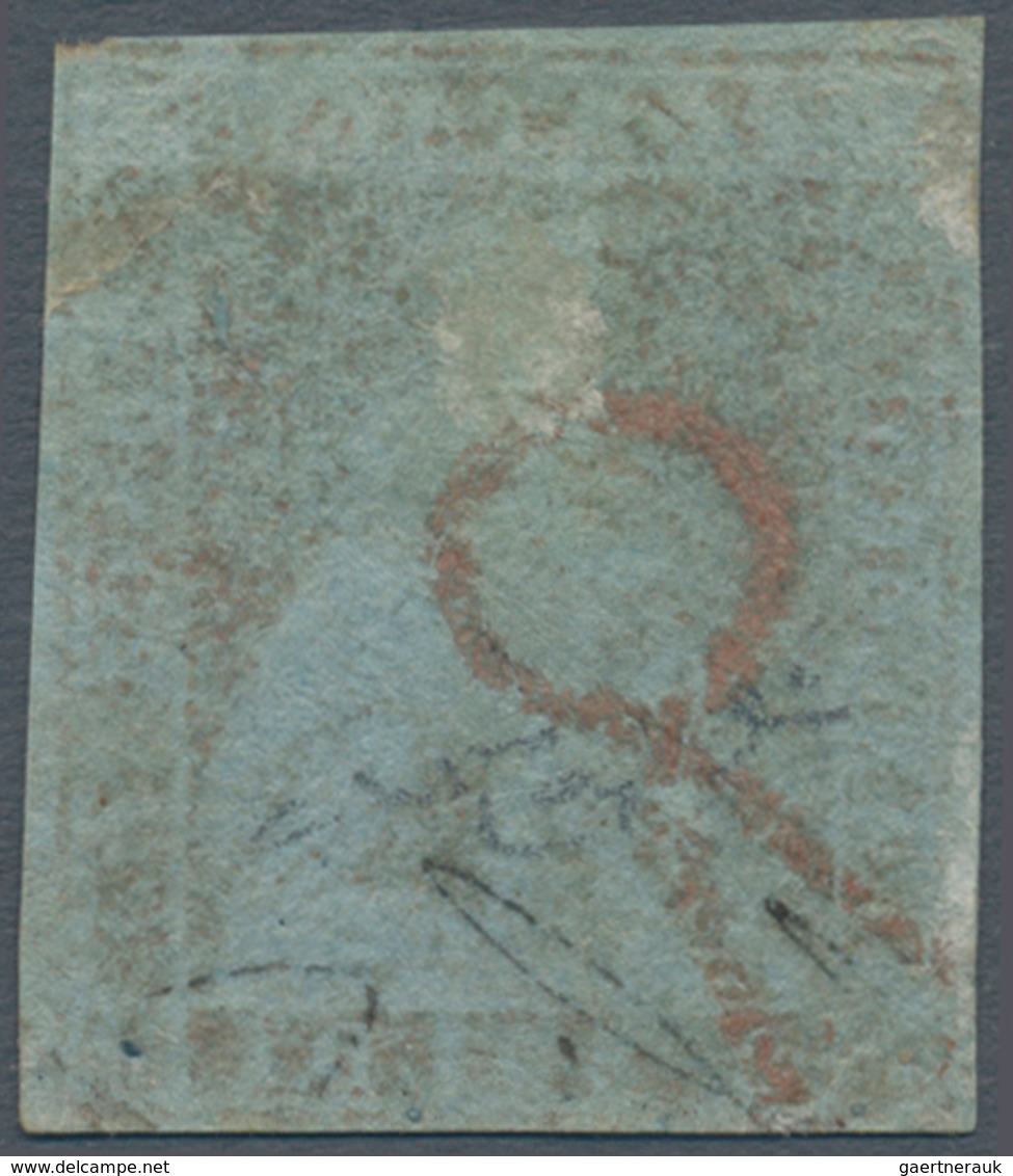 00877 Italien - Altitalienische Staaten: Toscana: 1851, 2 Soldi Scarlet On Light Blue Paper, Used; With Ra - Toscane