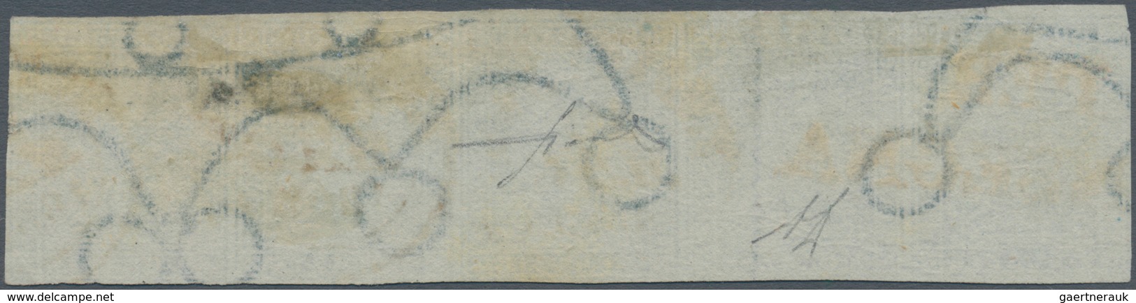 00882 Italien - Altitalienische Staaten: Toscana: 1851: 2 Crazie Light Blue, Strip Of Five, Used, Signed A - Toscana