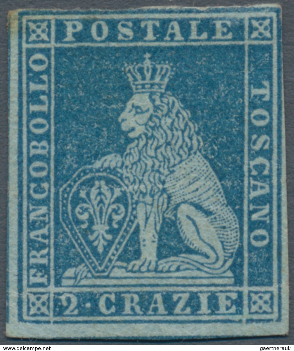 00883 Italien - Altitalienische Staaten: Toscana: 1851, 2 Crazie, Light Blue On Grey Paper, Mint With Gum; - Toscane