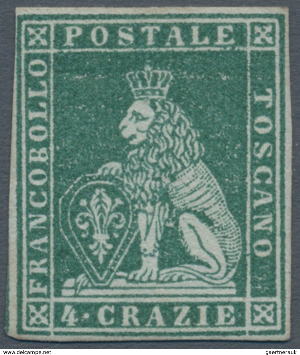 00886 Italien - Altitalienische Staaten: Toscana: 1851, 4 Crazie Green On Gray, Mint With Original Gum; Wi - Tuscany