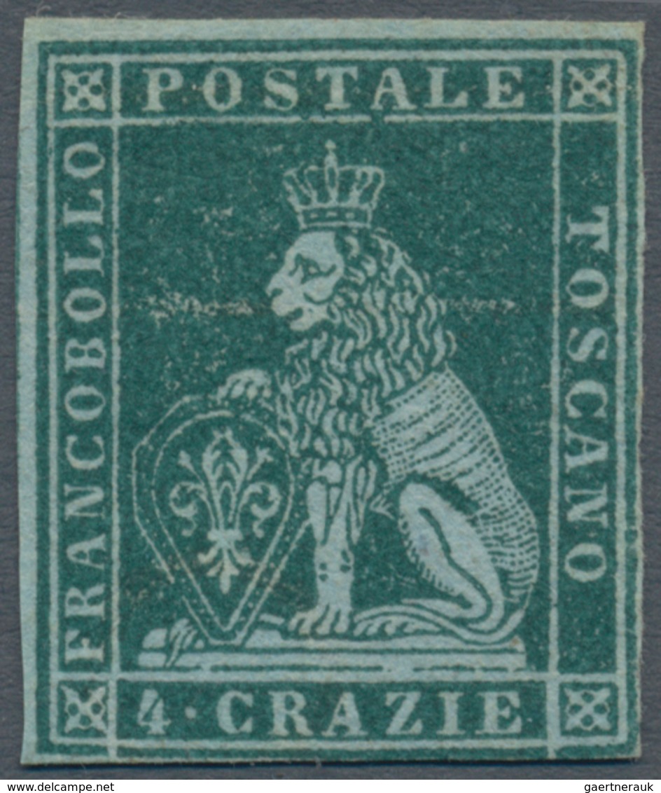 00890 Italien - Altitalienische Staaten: Toscana: 1851: 4 Crazie Blue Green On Gray Paper, Mint With Origi - Toscana