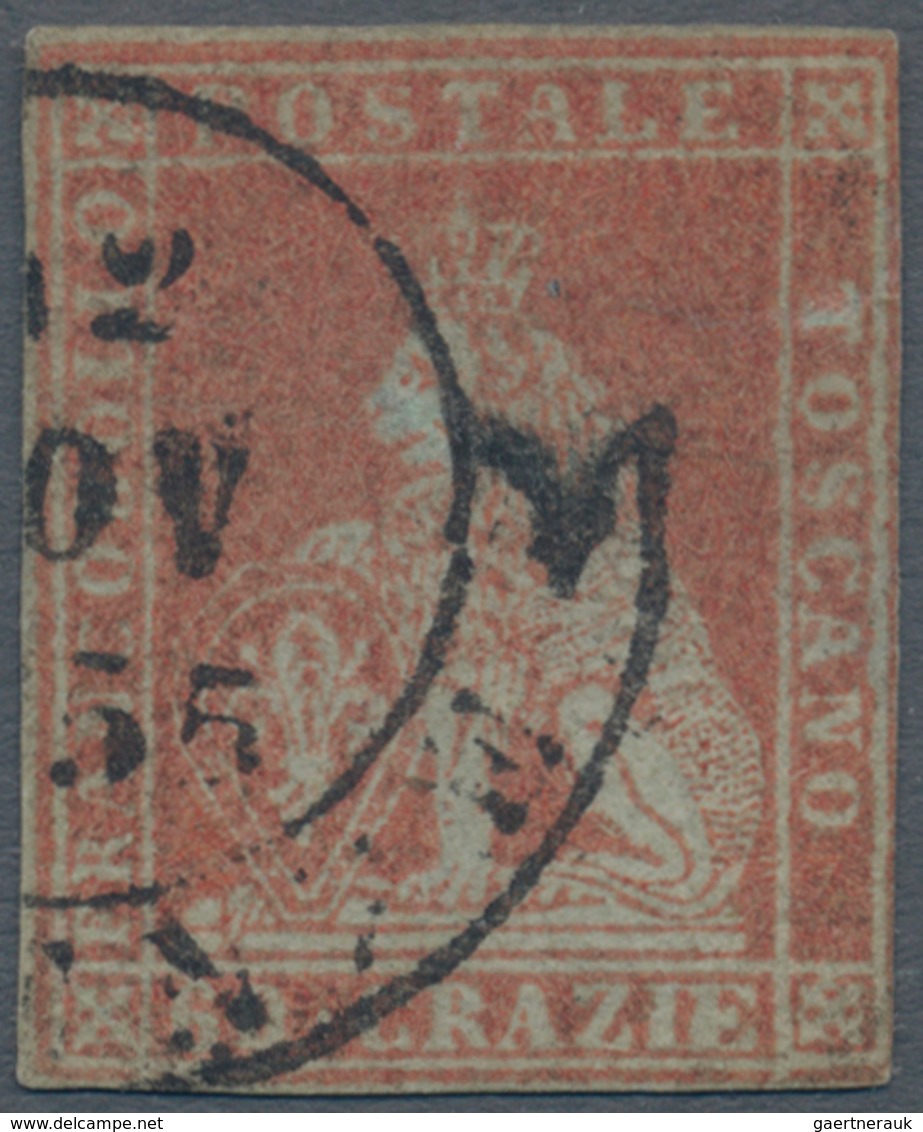 00898 Italien - Altitalienische Staaten: Toscana: 1852: 60 Crazie, Scarlet On Gray Paper, Cancelled; With - Toscana