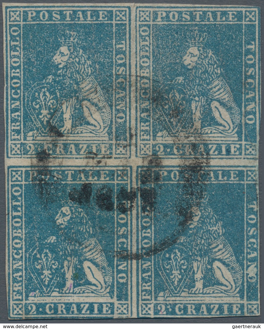 00910 Italien - Altitalienische Staaten: Toscana: 1857, 2 Crazie Gray Blue On White Paper, Block Of Four, - Toscana