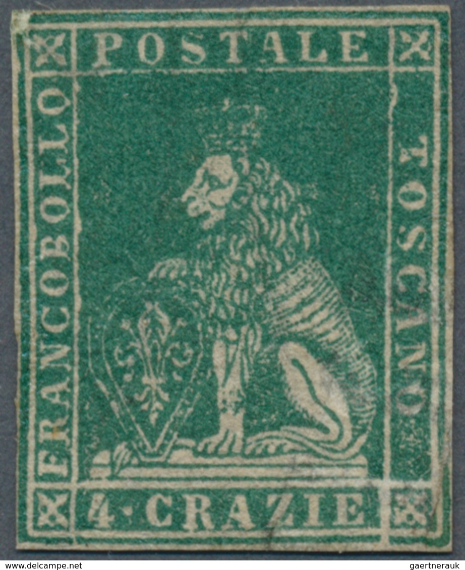 00911 Italien - Altitalienische Staaten: Toscana: 1857/59: 4 Crazie Green, Mint With Original Gum, Repaire - Toscane