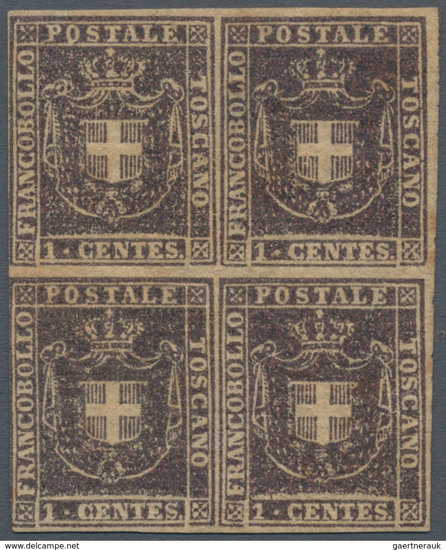 00915 Italien - Altitalienische Staaten: Toscana: 1860, Provisorial Government, 1 Cent Violet Brown, Block - Tuscany