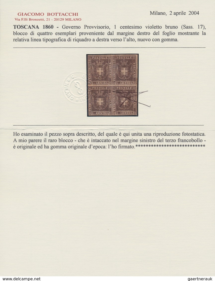 00915 Italien - Altitalienische Staaten: Toscana: 1860, Provisorial Government, 1 Cent Violet Brown, Block - Toscane