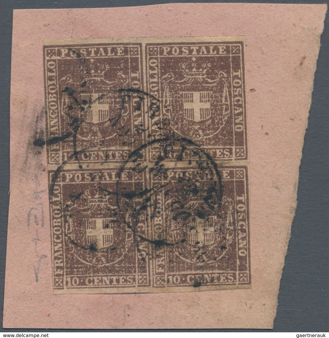 00920 Italien - Altitalienische Staaten: Toscana: 1860, Provisional Government, 10 Cents Brown, Block Of F - Tuscany