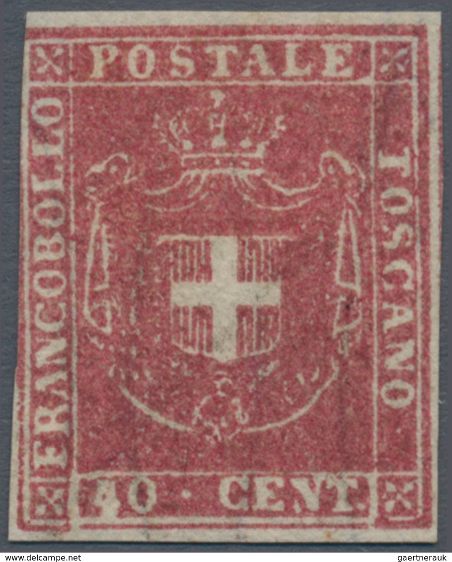 00927 Italien - Altitalienische Staaten: Toscana: 1860, 40 Cents Scarlet Carmine, Mint With Partial, Origi - Tuscany