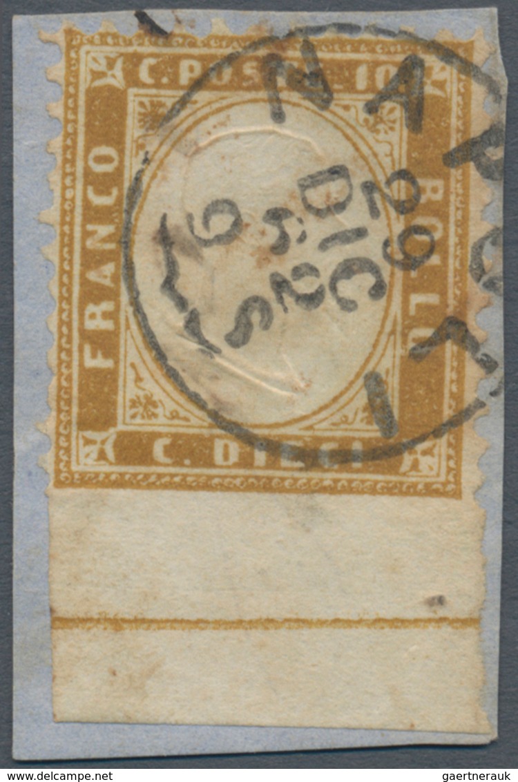 00933 Italien: 1862, 10 Cent. Bistre, Perforation 11 1/2 X 12, Not Perforated At The Bottom With Complete - Marcofilie