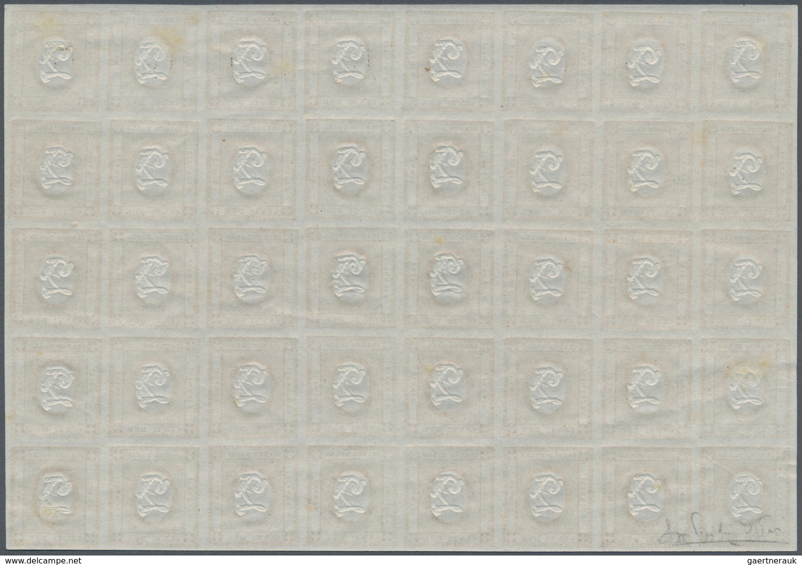 00934 Italien: 1862, 2 Cent Bistre, Embossed Digit "2", MNH, Block Of Forty Stamps. Sassone 7.000 ? (2018) - Poststempel