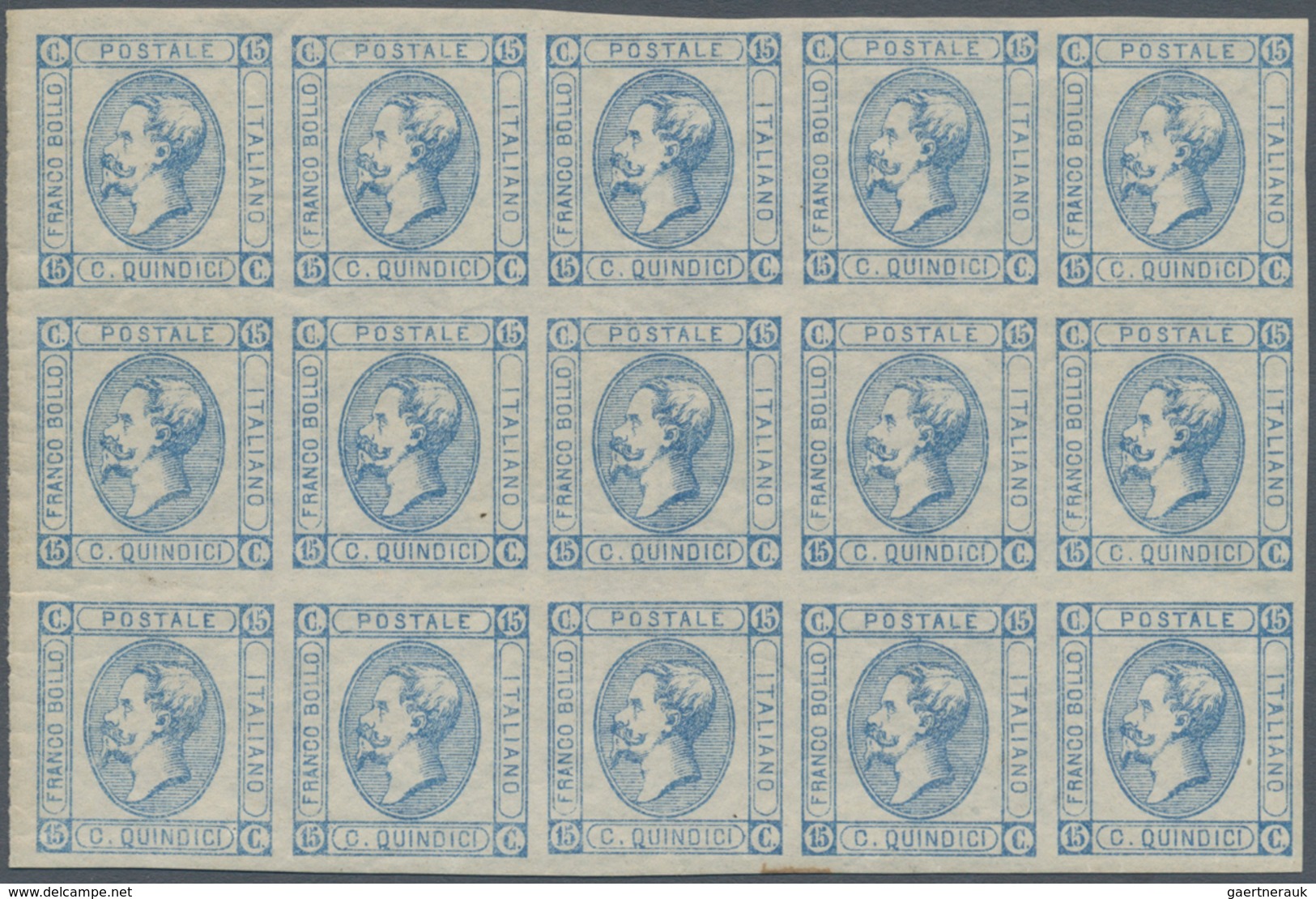 00936 Italien: 1863, Lithographed 15 Cents Blue, First Type, Block Of Fifteen, Mint With Original Gum; Wit - Marcophilie